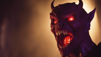 Wall Mural - red dragon devil mask A devil scream character as a red demon or monster screaming with fangs and teeth with in an open mouth 