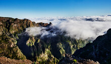 View From The Top Of PR1 Trail,  Pico Do Arierio To Pico Ruivo Hike, On Madeira Island, Portugal, Europe 