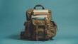 The back-to-school concept with an illustration of a school backpack filled with books against a chalkboard background. Generative AI technology