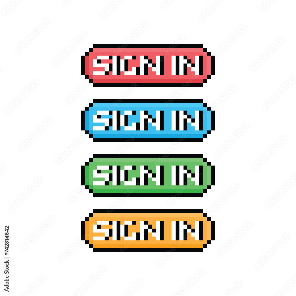 sign in button 8 bit text sign in Pixel art 8-bit for game Stock Vector ...