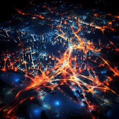 Wall Mural - Abstract aerial view of city lights at night.