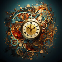 Wall Mural - Abstract concept of time with clock faces. 