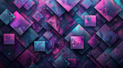 Wall Mural - Geometric patterns in shades of cyberpunk purple, neon blue, and glitchy green. An abstract digital labyrinth.