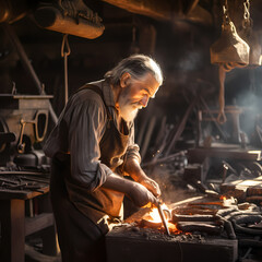 Wall Mural - A blacksmith forging metal in a traditional workshop