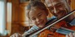 father teaches child to play violin Generative AI