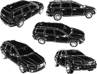 Sticker - Vector sketch illustration of a graffiti painting design for a family car for a trip to the forest 