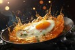  eggs in a frying pan with splashes of oil