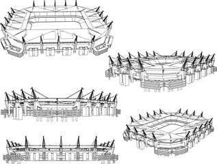 Wall Mural - Vector sketch illustration of architectural drawing design of football stadium building