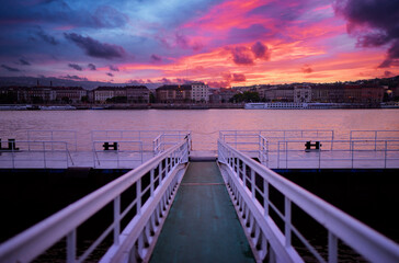 Wall Mural - Danube River at sunset in city of Budapest, Hungary,