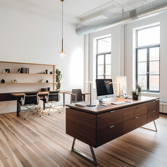 Wall Mural - A minimalist office workspace with modern furniture