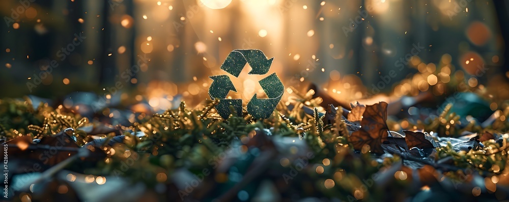 Photo Stock Abstract Recycling Symbol in the Forest, Symbol of recycle ...