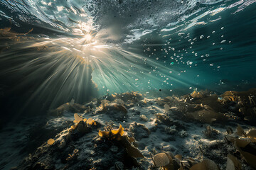 Wall Mural - the sun is shining on the ocean floor below in the st