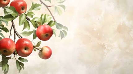 Sticker - Vibrant red apples hanging on a branch, fresh fruit theme. nature-inspired wall art with a soft background. perfect for home decor or design projects. AI