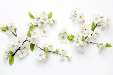 Wall Mural - Fresh cherry blossoms on white background