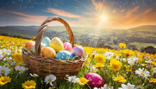 Easter Egg Basket Amidst Blooms