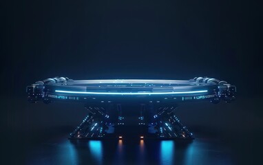 Poster - glowing futuristic technology-themed podium: an abstract illustration of a modern, neon-lit stage, s