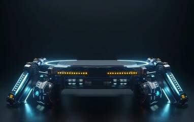Poster - glowing futuristic technology-themed podium: an abstract illustration of a modern, neon-lit stage, s
