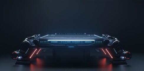 Poster - glowing futuristic technology-themed podium: an abstract illustration of a modern, neon-lit stage, s