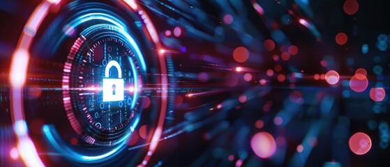 Wall Mural - Ensuring Cyber Security: A technology-focused image featuring a digital padlock symbolizing safety and protection, highlighting the importance of safeguarding data and privacy online