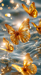 Wall Mural - Golden Butterfly Alight on Water's Surface created with Generative AI technology