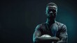 © Resi - Portrait of african american man with ball on black background, ai generative