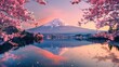 Mount Fuji and Cherry Blossom at Kawaguchiko lake in Japan, ai generative