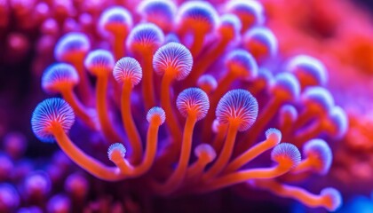 Wall Mural - This is a macro photograph of soft zoanthid coral polyps showing contrasting colors