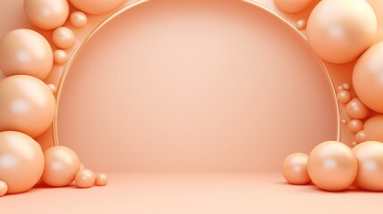Wall Mural - Generative AI, arch of peach fuzz color balloons. Birthday party, wedding or shower 3d background. Mockup, template for greetings or invitations.	
