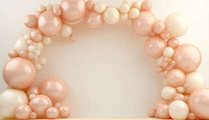 Wall Mural - Generative AI, arch of peach fuzz color balloons. Birthday party, wedding or shower 3d background. Mockup, template for greetings or invitations.	
