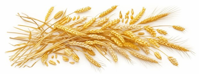 Wall Mural - Ripe ears of wheat on a white background