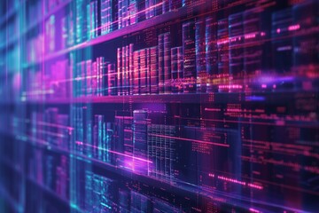 A digital library with holographic books and data streams, showing the evolution of knowledge storage. 8k