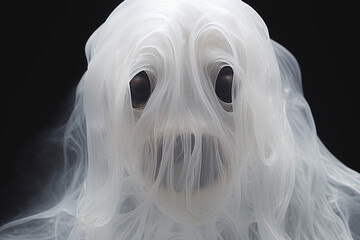 Sticker - Ghost in a white veil on a black background. Generative Ai