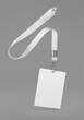 Plastic badge. ID card with white ribbon. Template mockup designed for employees and guests of company. Can be used for show, events, concerts and performances. Or for speakers and organizers.