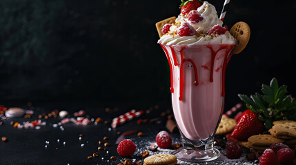 Poster - Milkshake decorated with strawberries and cream
