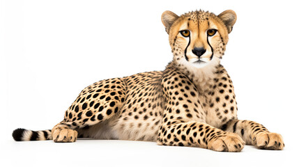 Cheetah setting isolated on white background