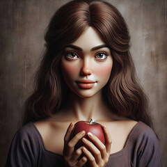Wall Mural - Eve's Discovery: Portrait of the Biblical Character Eve, Embodying Curiosity and Tenderness. generative AI