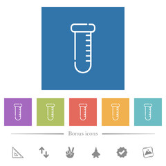 Sticker - Test tube outline flat white icons in square backgrounds