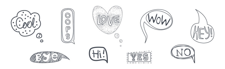 Canvas Print - Doodle Speech Bubbles Drawn by Hand Vector Set