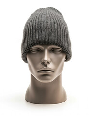 Wall Mural - mannequin wearing a grey beanie hat on isolated background. Beanie mockup