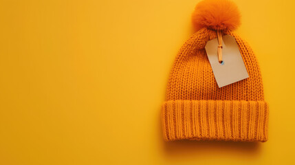 Wall Mural - orange beanie with tag in orange background for mockup template isolated - Image