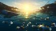 Close-up of plastic bags floating in the ocean