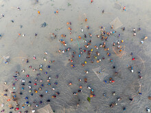 Aerial View Of Traditional Fishing Festival On A Winter Lake, Rajshahi Division, Bangladesh.