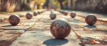 Bocce Is A Ball Sport Belonging To The Boules Sport Family Closely Related To Bowls And P Tanque With A Common Ancestry From Ancient Games Played In The Roman Empire. With Copy Space Image