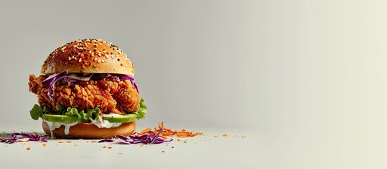 Leinwandbilder - Chicken tender sandwich with avocado soda and slaw. with copy space image. Place for adding text or design