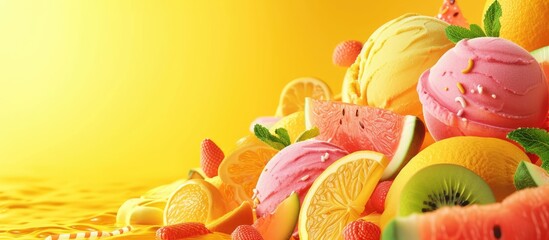 Aufkleber - Ice cream of different fruits. with copy space image. Place for adding text or design