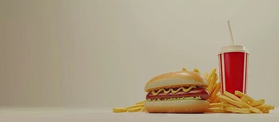 Poster - hot dog and big burger with fries. with copy space image. Place for adding text or design