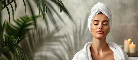 Leinwandbilder - Beautiful young woman in spa salon. with copy space image. Place for adding text or design