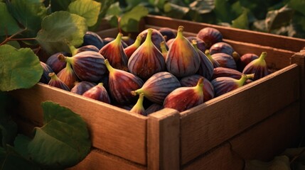 Wall Mural - Close-up realistic photo showcasing a box filled with ripe figs Generative AI