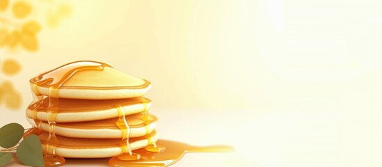 Wall Mural - Texture of fresh pancakes with fragrant maple syrup and honey. with copy space image. Place for adding text or design