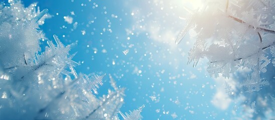 Poster - beautiful icicles glint in the sun against the blue sky. with copy space image. Place for adding text or design